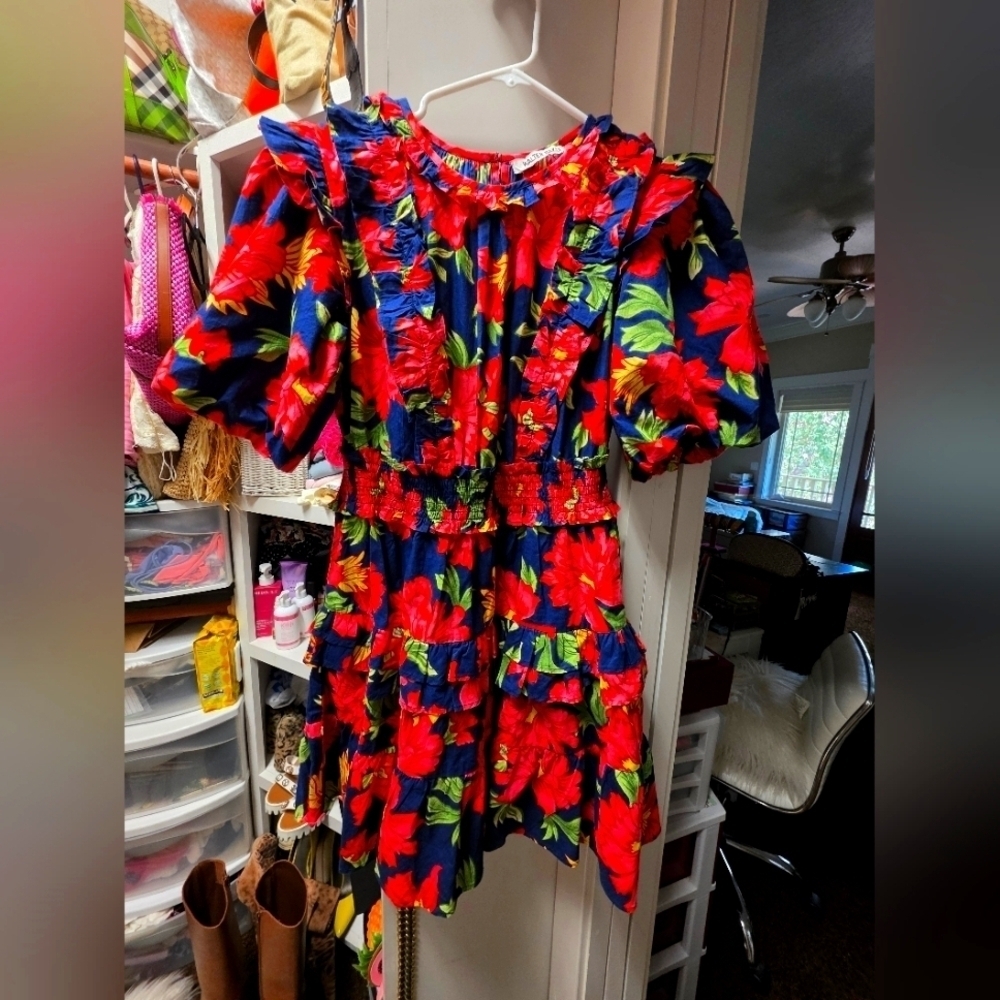 Floral Womens Dress in Red and Blue